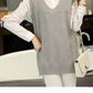 Autumn and Winter Solid Color V-neck Sweater Slim Fit Plus Size Jacket Mid-length Vest Women