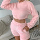 Women's Coral Fleece Double-sided Fleece Homewear Long-sleeved Top Shorts Suit Sexy Sports Outerwear Pajamas Set Winter Warm Pyjamas Suits