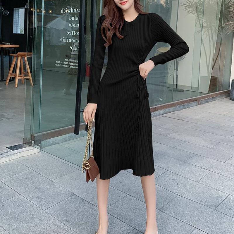 Mid-length Casual Sweater In Autumn and Winter with Slim Thick Dress Over The Knee Knit Women's Bottoming Shirt
