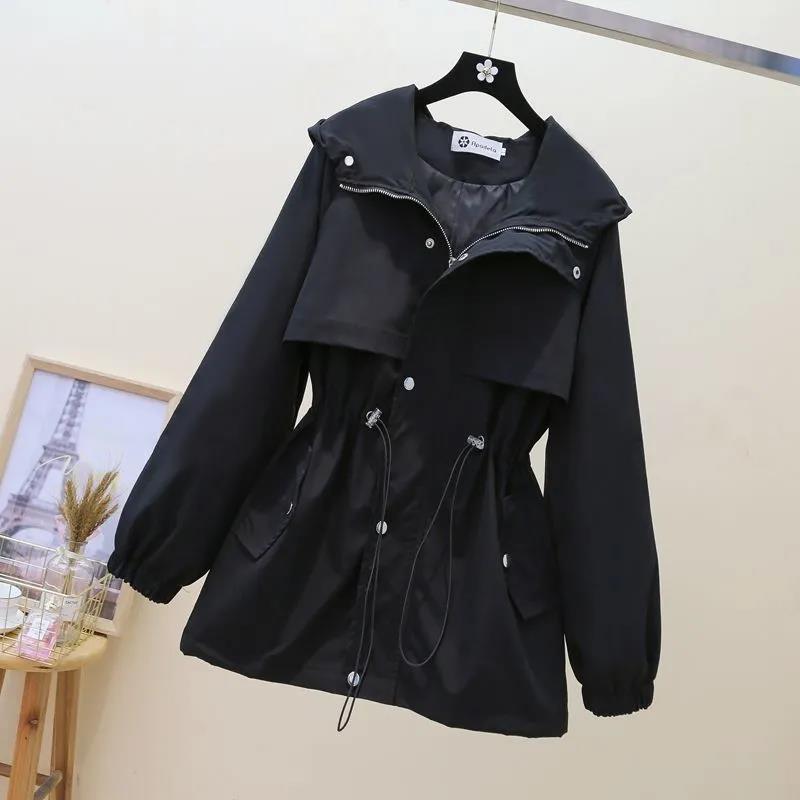 Windbreaker Women's Mid-length Hooded Jacket 2021 Spring and Autumn Korean Version Loose Waist Slimming Tooling Jacket
