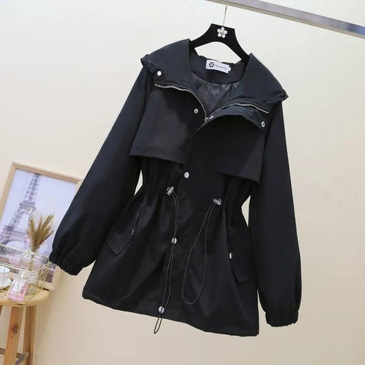 Windbreaker Women's Mid-length Hooded Jacket 2021 Spring and Autumn Korean Version Loose Waist Slimming Tooling Jacket