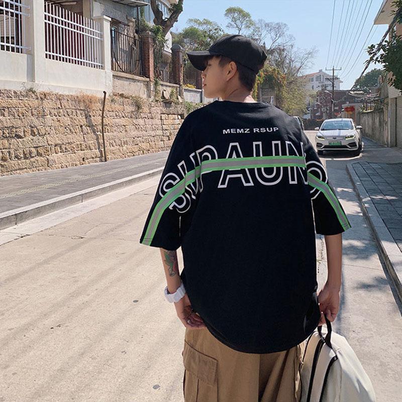 Summer Back Letter Printing Five-point Sleeve T-shirt Student Tide Brand Loose Casual Short-sleeved Top Men's