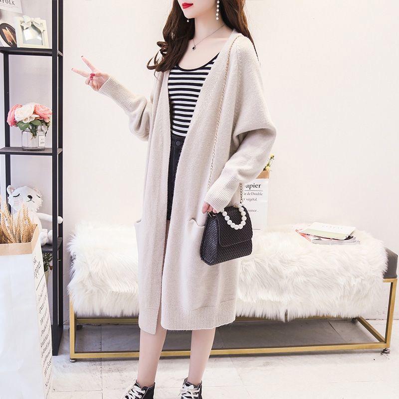 Autumn and Winter Casual Cardigan Mid-length Long-sleeved Warm Sweater Loose Pocket Fashion Coat