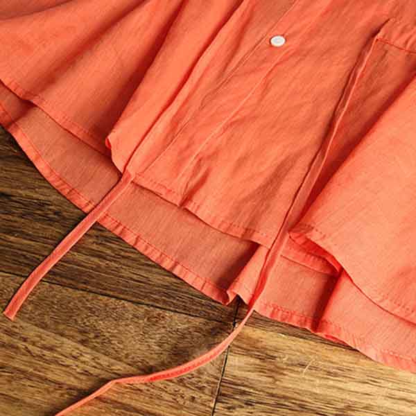 Cotton Short-sleeved Shirt Women's Summer Fashion Belt Loose Casual V-neck Top