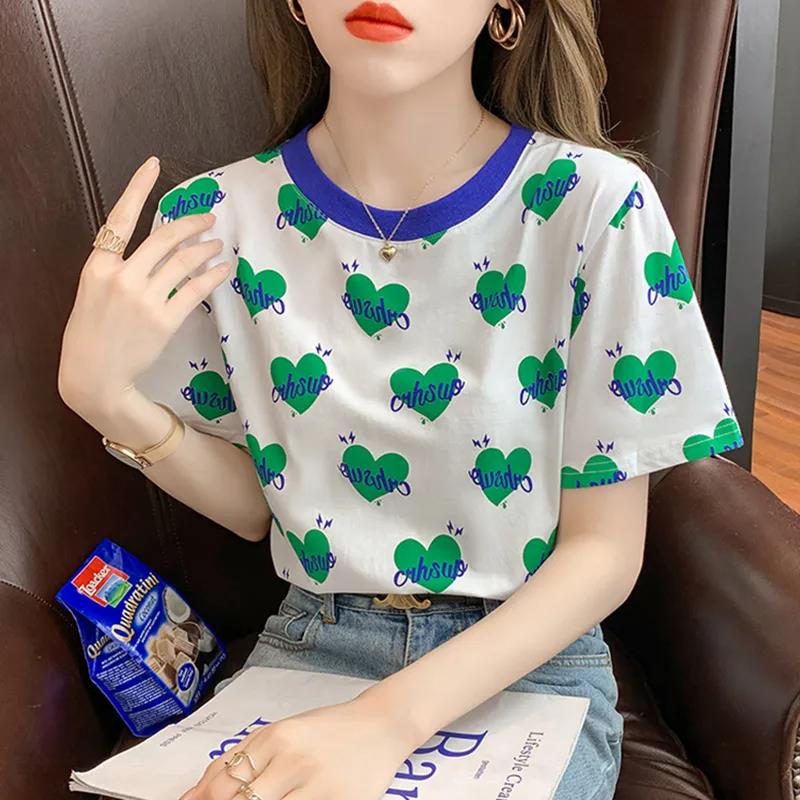 Sweet Round Neck Printed T-Shirt Women's Short Sleeve Summer Loose Top