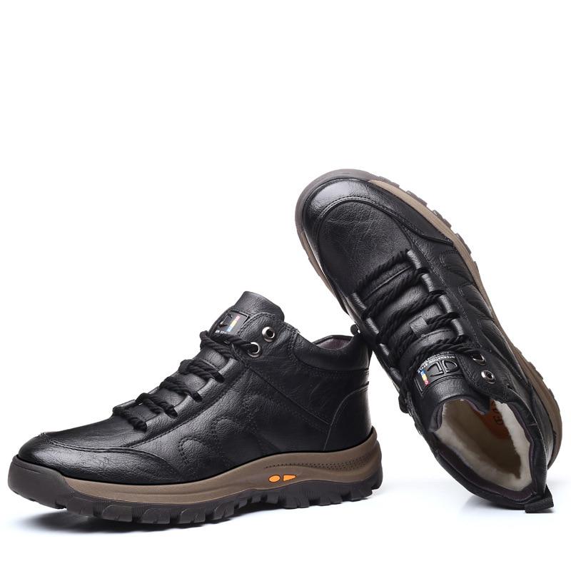 Outdoor Men's Leather Boots Wool Leather Thick Composite Sole Winter Shoes Men's Cowhide Designer Outdoor Men's Ankle Boots