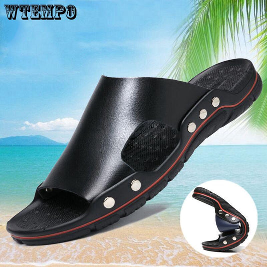 Pair of Shoes Men Hand-stitched Outdoor Closed Toe Leather Sandals Summer Beach Slippers