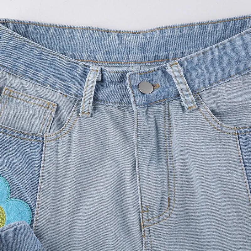 European and American Flower Pattern Jeans Women's High Waist Slim Slim Fashion Casual All-match Trousers Women's Trend