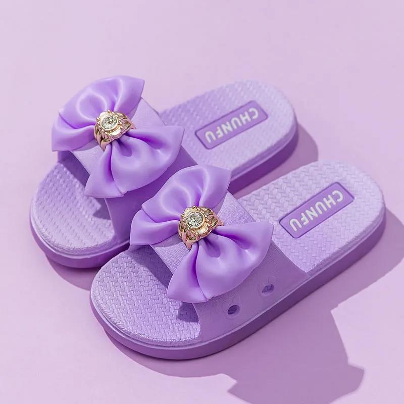 Summer Girls Sandals Slides Kids Beach Sandals Bow-knot Princess Sweet Kids Slippers for Bath Swimming Indoor Outdoor