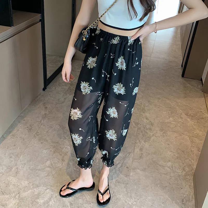 Summer Chiffon Breathable Beach Anti-sai Thin Fashion Anti-mosquito Beam Feet Nine-point Women's Trousers Casual Lantern Pants