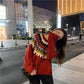 Christmas Theme Women WinterBall Tassel Knitwear Pullover Red Crew Neck Loose Jumper Top