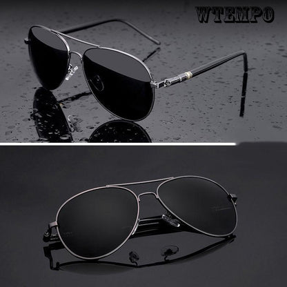 WTEMPO Men Aviation Metal Oversized Spring Leg Alloy Polarized Pilot Male Sun Glasses Driving