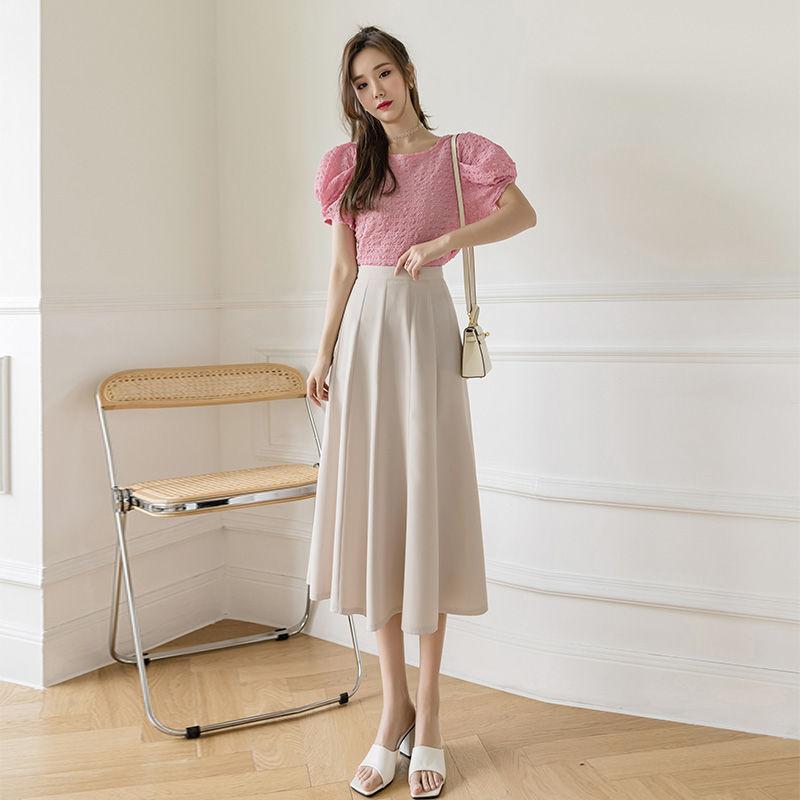 Women Chiffon Skirt Mid-length A-line Skirt Plus Size Fairy Skirt Summer Ruffled Elastic Waist Sandy Beach Vacation Daily