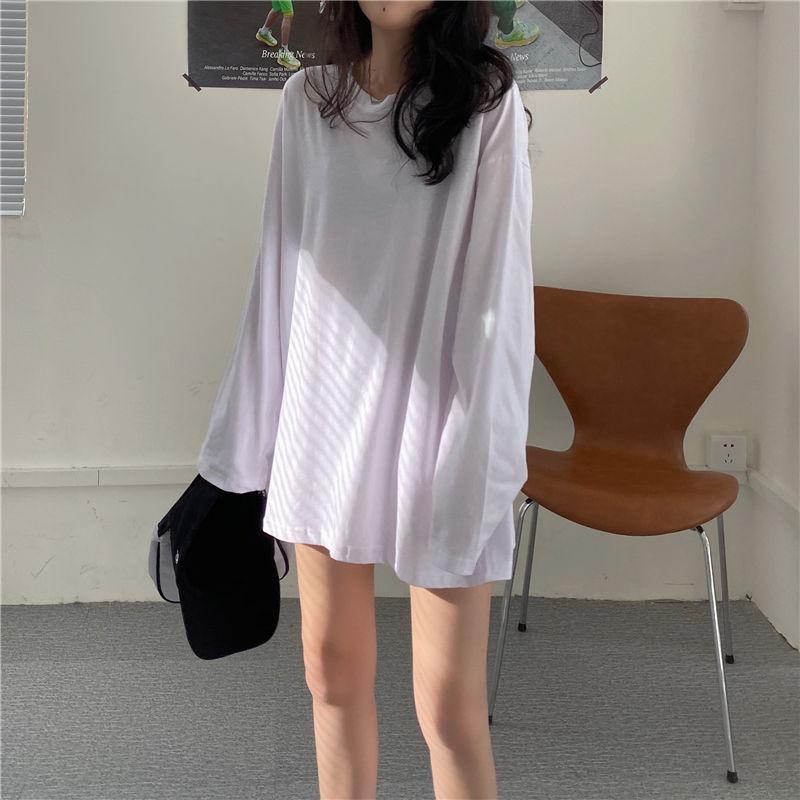 Summer Fall Women's T-Shirt Solid Color Basic Tee Round Neck Long Sleeve Tshirts Couple Women Man Casual Pullover