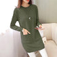 Lazy Style Slim-fit Sweater Women Loose Autumn and Winter Mid-length Knitted Bottoming Shirt Solid Color Round Neck Warm Sweater
