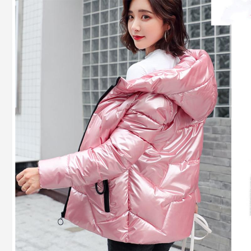 Glossy Short Women's Down Jacket Winter Korean Style Loose Cotton Clothes Casual Stand-collar Cotton Quilted Jacket