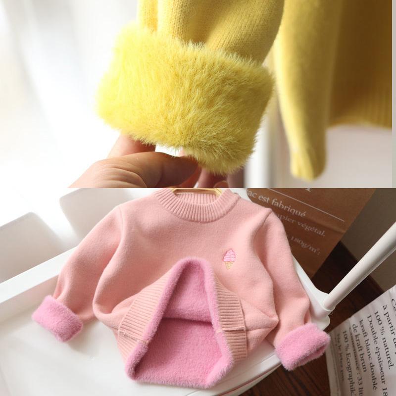 Girls' Sweater Foreign Style Children's Pullover Baby Thickened Plush Warm Knitted Bottom Shirt
