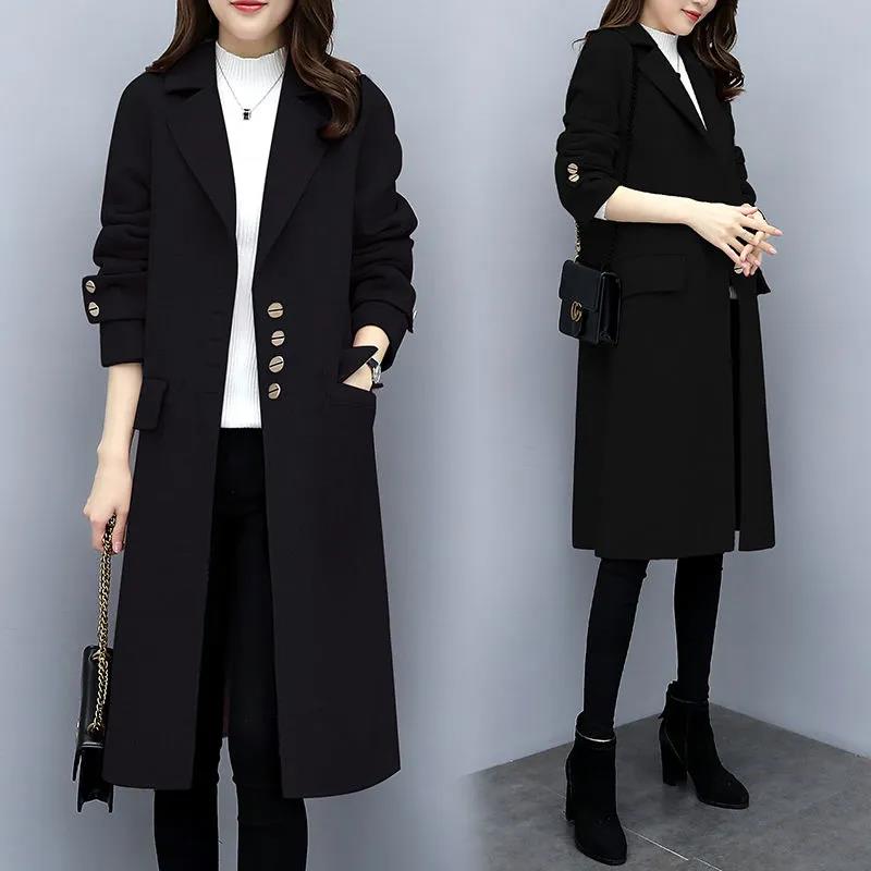 Coat Women's Mid-length Autumn and Winter Woolen Loose and Thin Over The Knee Popular Woolen Coat