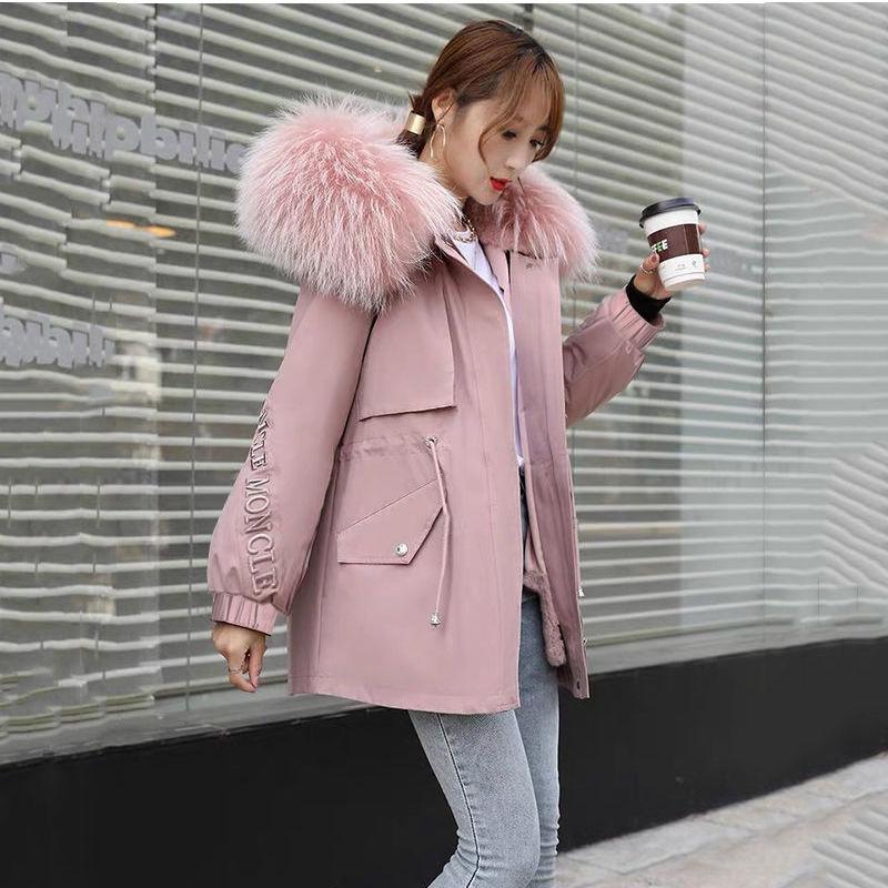 Pai Overcome Female Winter Big Fur Collar New Student Rex Rabbit Fur Liner Embroidery Mid-length Fur Coat