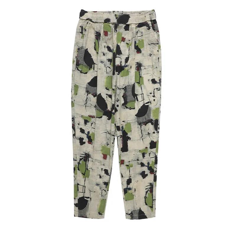 Summer Printed Pants Women Loose Thin Casual Pants Women Carrot Pants Large Size Nine-point Pants Wild Harem Pants