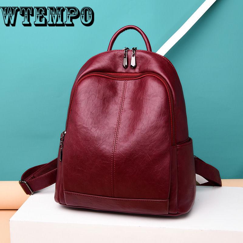 Backpack Women Leather Backpacks For Girls School Bags Fashion Vintage Solid Shoulder Bag Youth