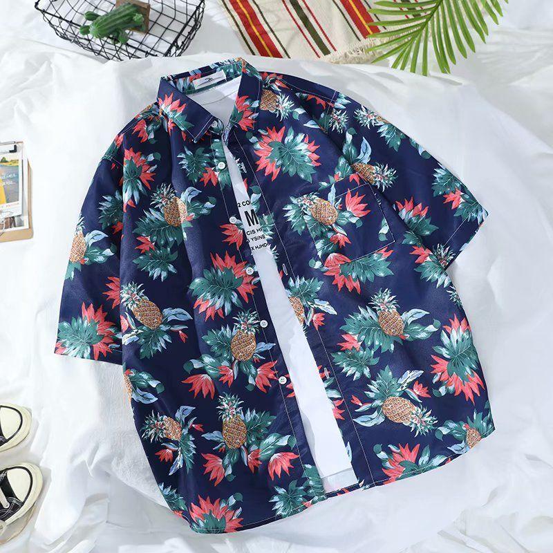 Summer Short Sleeve Shirt Men's Fashion Print Beach Short Sleeve Shirt Top
