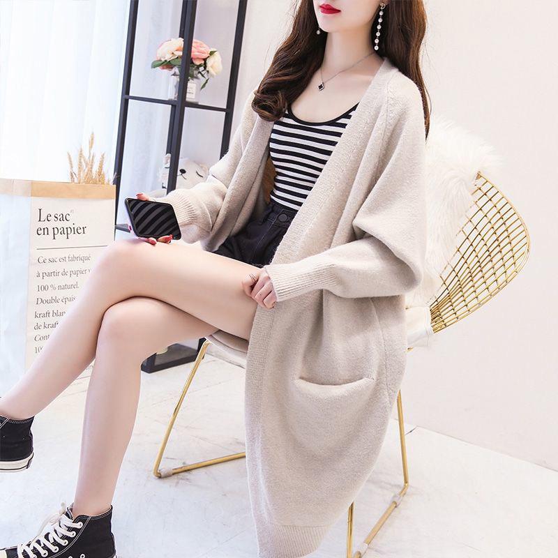 Autumn and Winter Casual Cardigan Mid-length Long-sleeved Warm Sweater Loose Pocket Fashion Coat