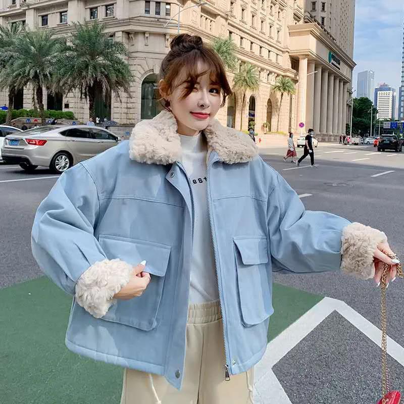 Women's Cotton-padded Jacket Japanese Sweet Coat Women's Lamb Wool Bread Coat Loose Women's Short Plus Velvet Warm Cotton-padded Coat