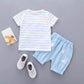 Baby Summer Short-sleeved Shorts Breathable Suit Cute Stitching Cartoon Like Baby Children's Outing Clothes Two-piece Set
