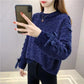 Fleece Chenille Crew Neck Sweater Tie Bow Long Sleeve Knit Sweater Solid Color Loose Oversized Sweater