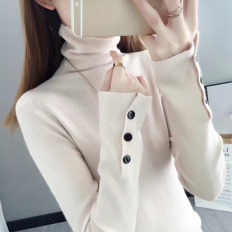 Fall/winter Pullover Turtleneck Sweater Stretch Slim Fit All-match Knit Bottoming Shirt Top Women