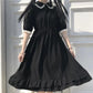 Sailor Collar Navy Dress Lolita Sweet Bow-knot Girl Retro Style Student Girls Lace Cuff Mid-calf Solid color Dress