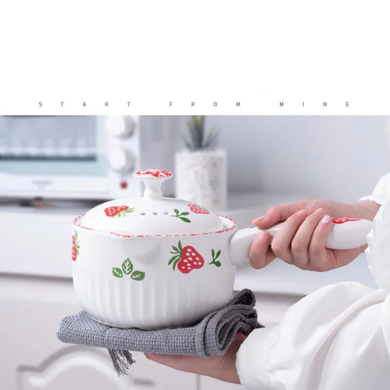Ceramic Small Milk Pot, Instant Noodle Pot, Small Boiling Pot, Milk, Cute Baby Food Supplement Pot, Small Pot, Household Noodle Casserole