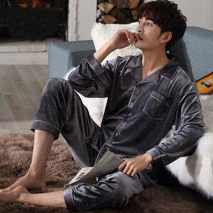 Old Velvet Pajamas Men's Autumn and Winter Long-sleeved Loose Large Size Youth Warm Home Clothes