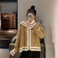 Autumn and Winter College Style Navy Collar Contrast Color Design Sense Outer Wear Loose Long-sleeved Knitted Sweater Women
