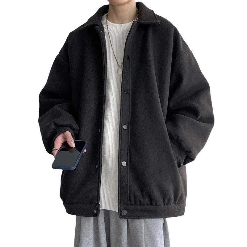 Warm Woolen Jacket Coat All-match Loose Thickened Lapel Woolen Coat Men and Women Casual Long-sleeved Zipper Jacket