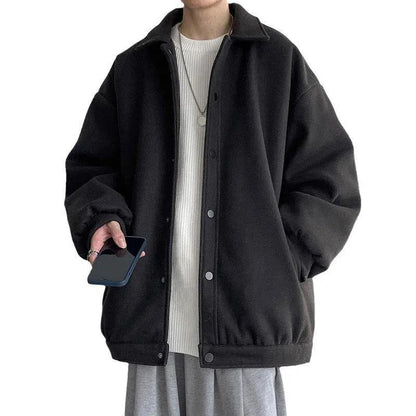 Warm Woolen Jacket Coat All-match Loose Thickened Lapel Woolen Coat Men and Women Casual Long-sleeved Zipper Jacket