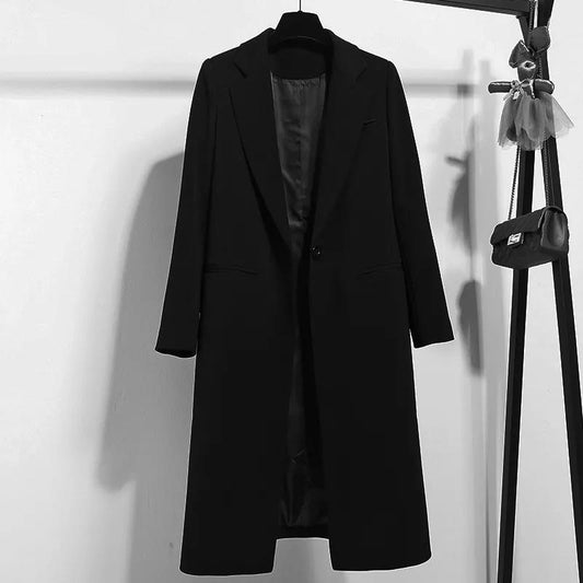 Small Suit Jacket Women's Mid-length Spring and Autumn Women's Temperament Slim Black Suit Long