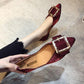 OL Style Velvet Pointed-toe Shoes Women Metal Round Decoration Flats Shoes Soft Low Heels for Ladies