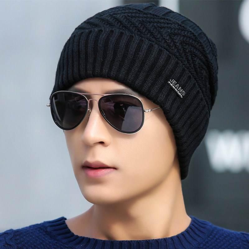 Windproof hat Autumn winter Warm hat Thick hat Man Trend knitting hat Plush Cotton hat Wild hat