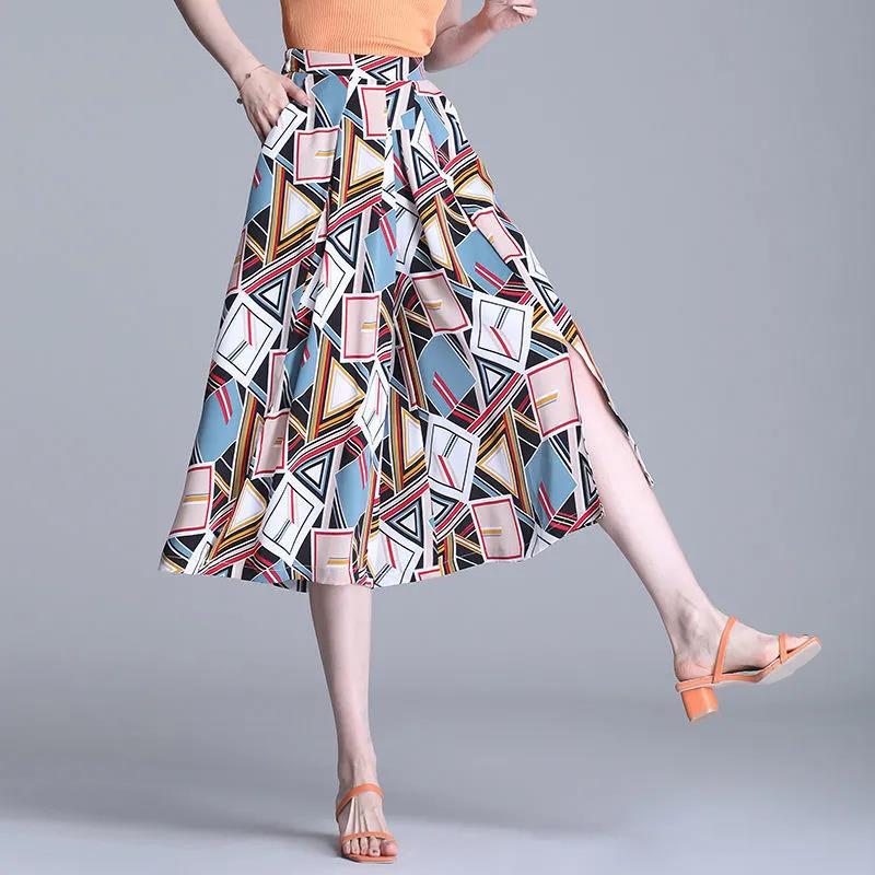 Women Chiffon Skirt-like Wide-leg Pants Loose Summer Cool and Breathable High Waist Trousers