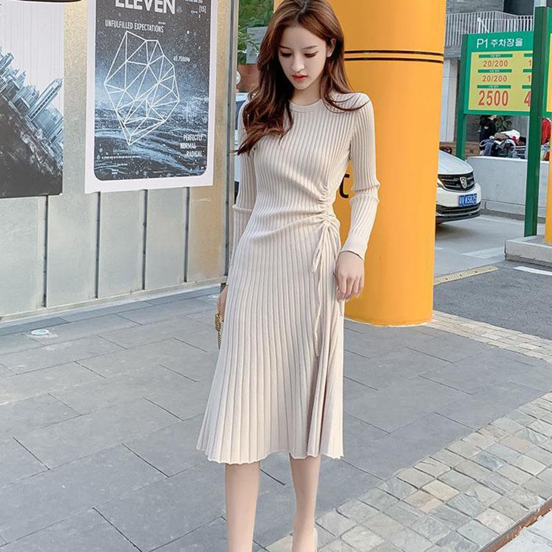 Mid-length Casual Sweater In Autumn and Winter with Slim Thick Dress Over The Knee Knit Women's Bottoming Shirt