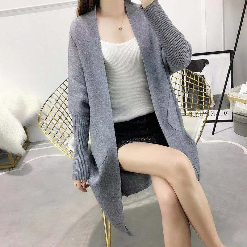 Autumn and Winter Fashion Cardigan Mid-length Long-sleeved Casual Sweater Loose Pocket Coat