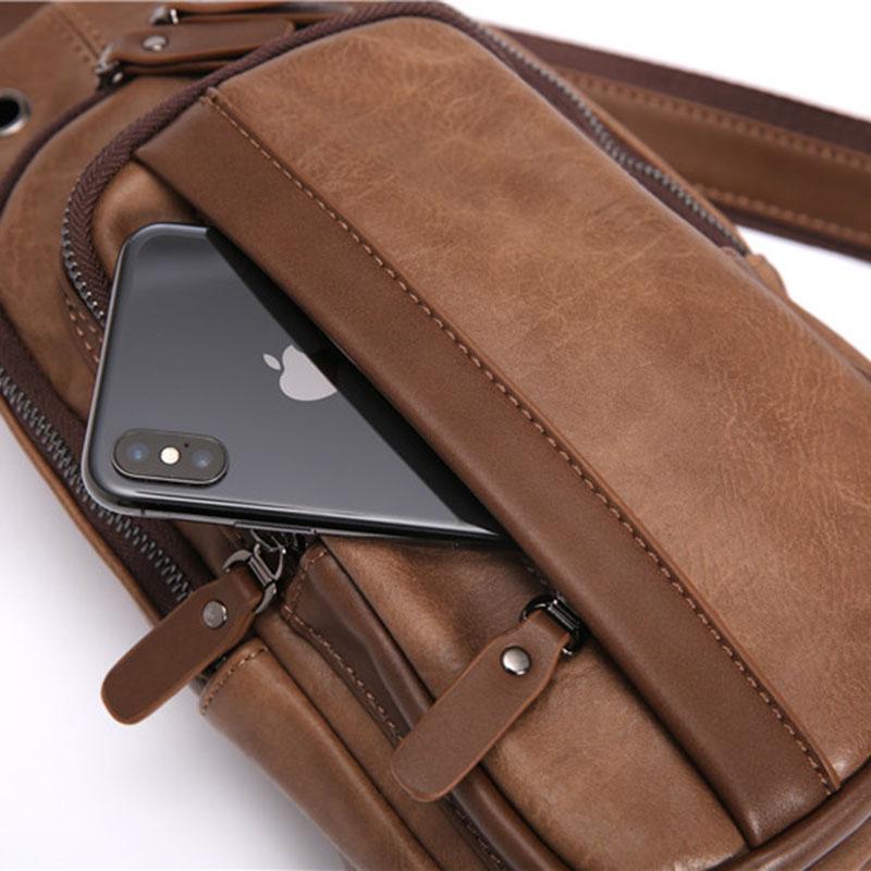 Chest Bag Male Large Capacity with Headphone Hole Shoulder Bag Outdoor Sports and Fitness Pockets