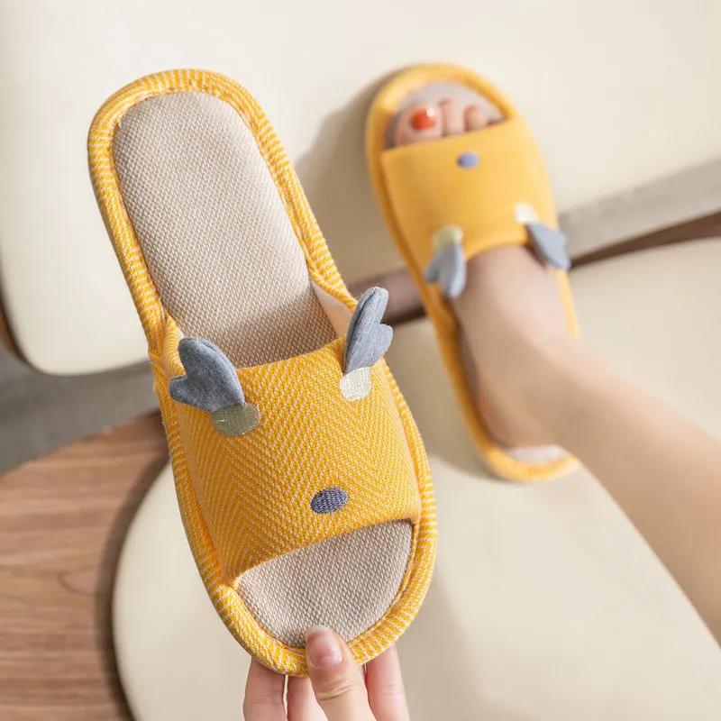 Cotton Linen Slippers Home Indoor Linen Slippers Female Spring and Autumn Non-slip Net Celebrity Cute Thick-soled Slippers