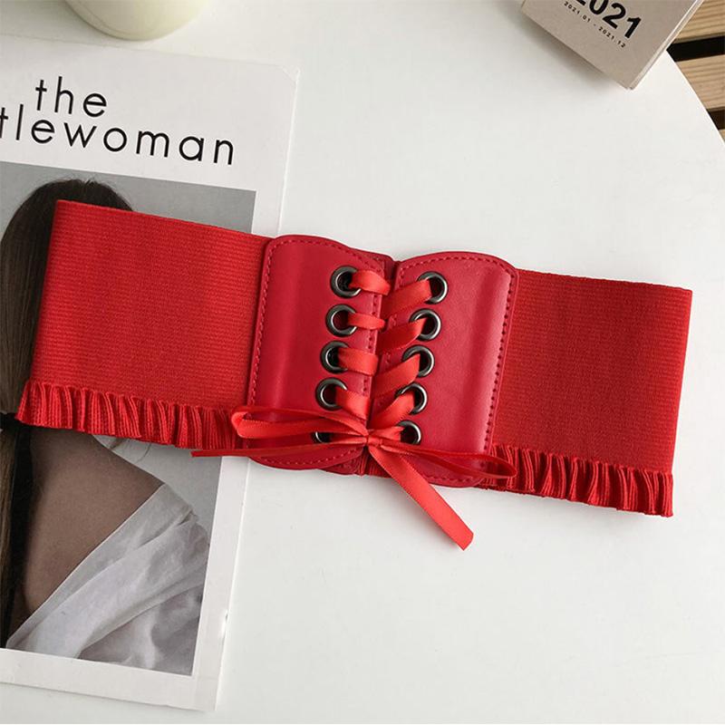 Ladies Belt Decoration Simple Lace-Up Elastic Matching Dress Black Wide Waist Seal Corset Tide Belt