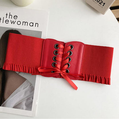 Ladies Belt Decoration Simple Lace-Up Elastic Matching Dress Black Wide Waist Seal Corset Tide Belt