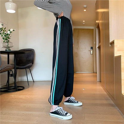 Student Sports Pants Autumn Korean Version of The High-waisted Thin Waist Casual Pants Women's Loose Straight-leg Pants