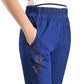 Flower Embroidered Jeans Women's Summer Thin Loose Straight Denim Pants High Waist Straight Stretch Middle-aged and Elderly Elastic Waist Ninth Pants