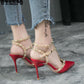 Shallow Mouth Fashion Lace Sandals Women's Fine Heels Rivet Pointed Shoes Sexy Sneakers